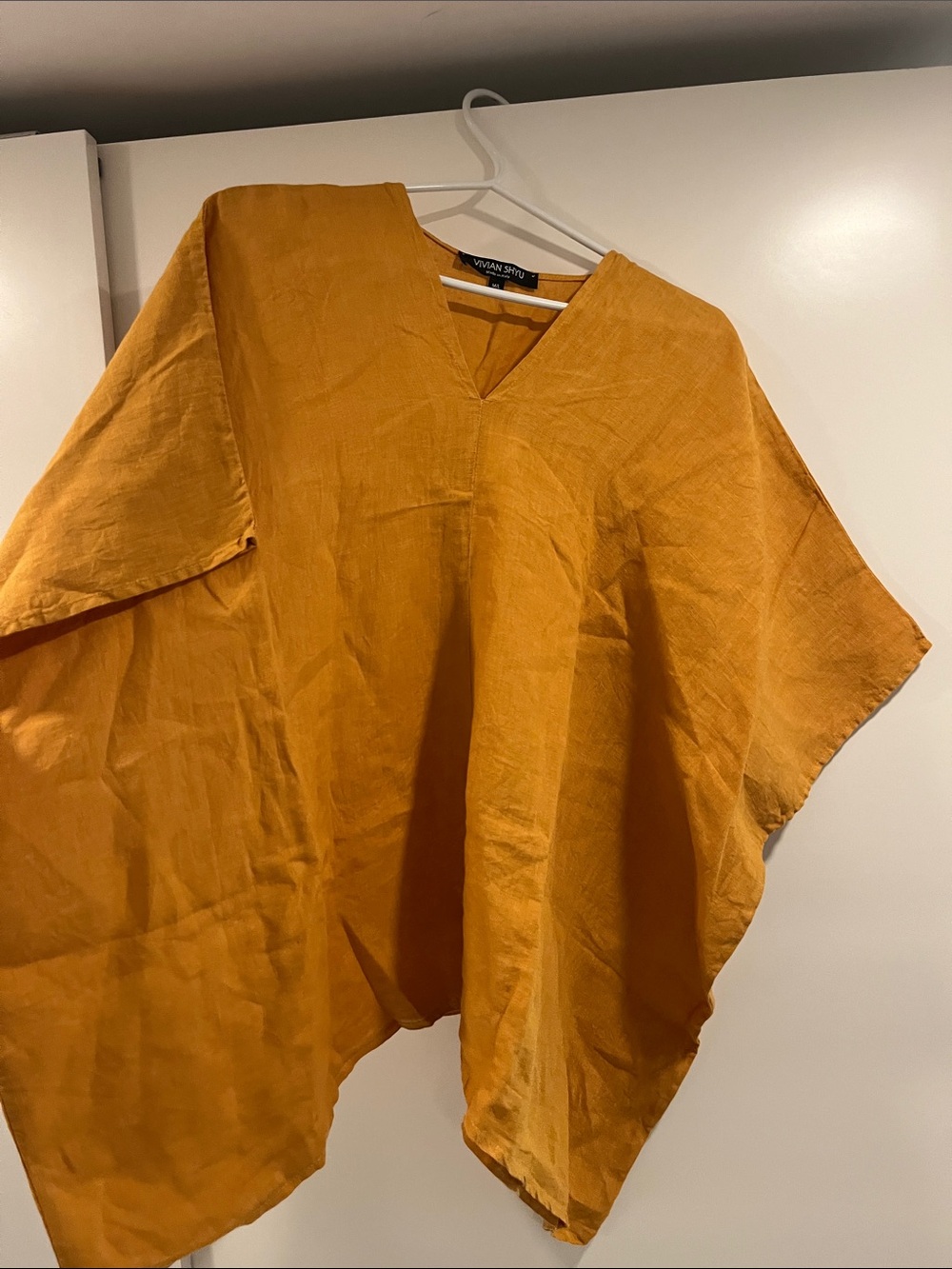 Women’s Linen V-Neck Shirt in Mustard